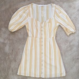 Lush Cottagecore Yellow and White Striped Sweetheart Neckline Dress Size Small